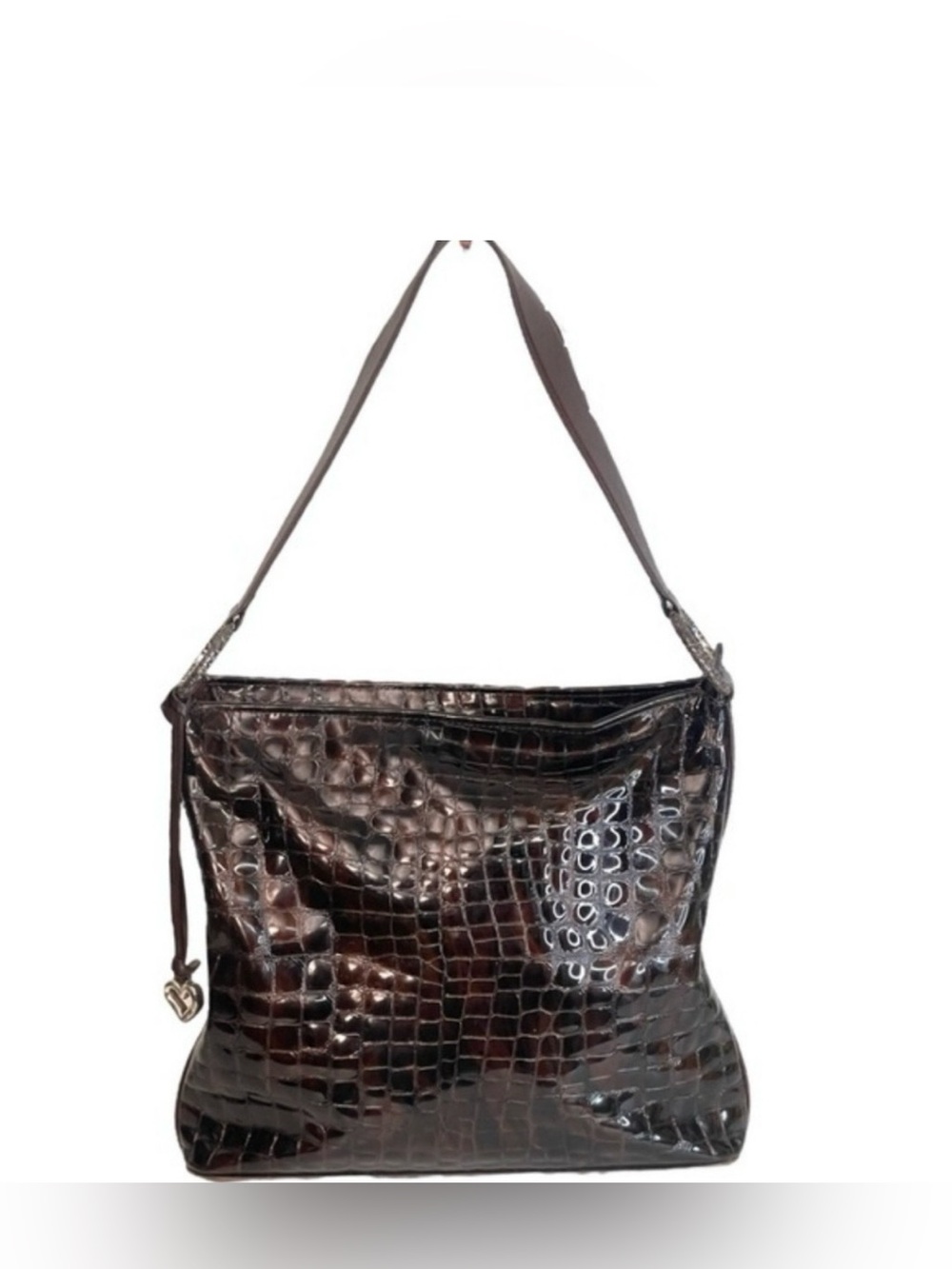 Brighton Elegant Dark Brown Crocodile-Pattern Patent Leather Shoulder Bag W/Dust